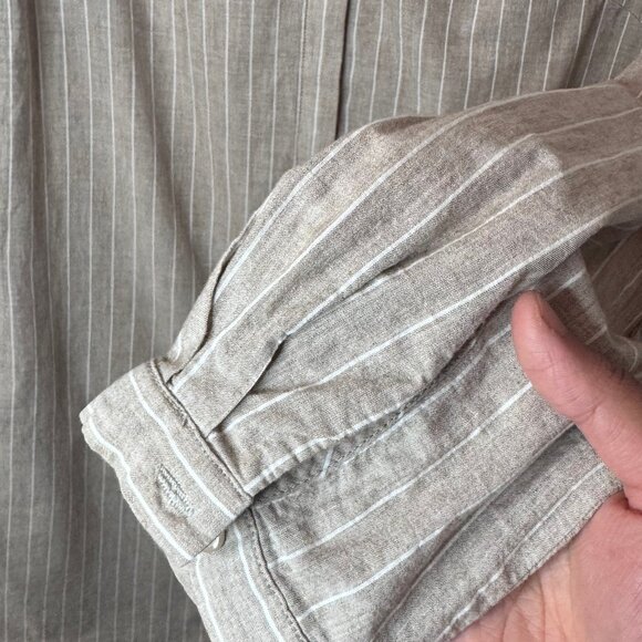 Lumiere striped button up long sleeve shirt dress tan and white women's size L - Picture 4 of 6